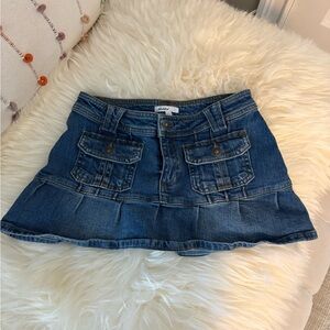 SUBDUED Y2K Cargo Denim Mini Skirt – Low Rise, Pocketed, Size S